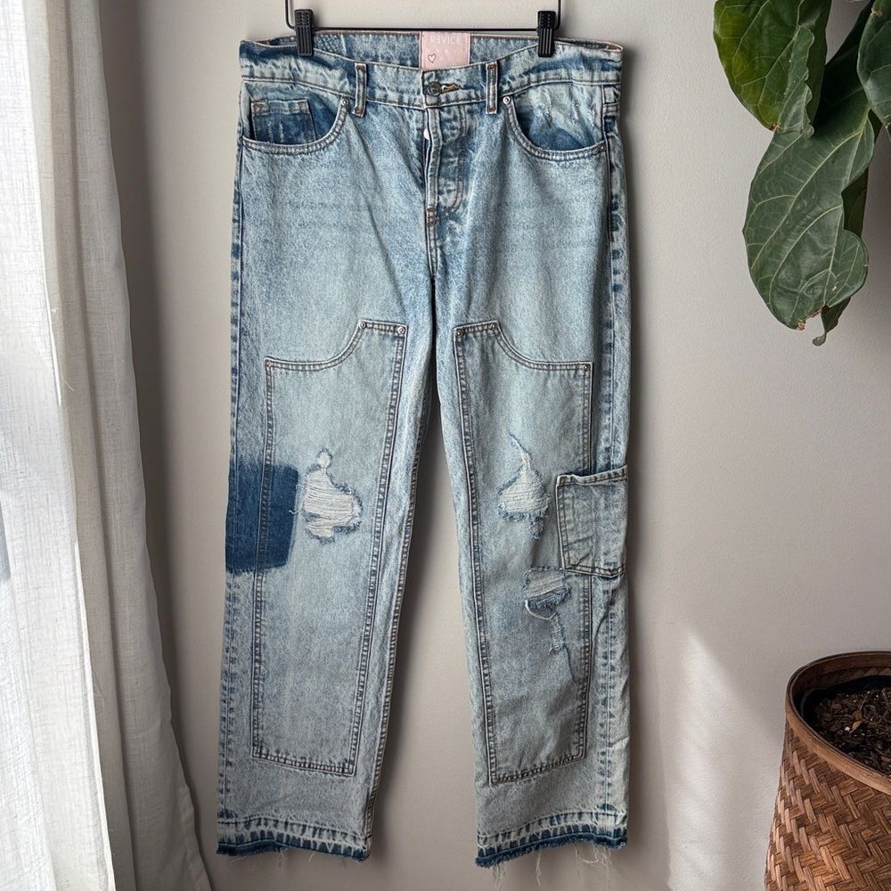 Revice Denim Manhattan / Greenwich Village Patchwork Raw Hem Acid Wash Y2K Jeans - Picture 4 of 9